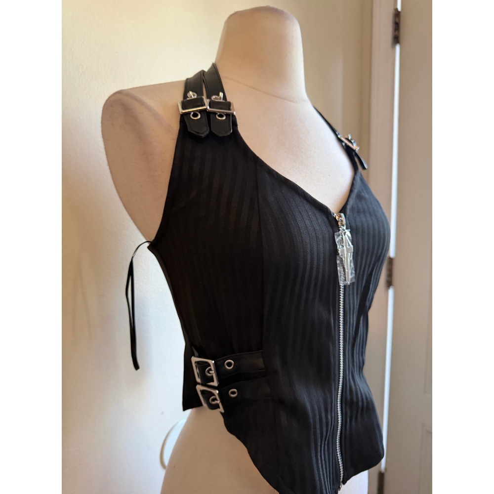 killstar ravana cross vest pinstripe black halter top